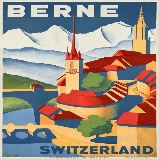 Berne Switzerland Vintage Travel Poster {1}