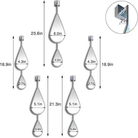 Wall Mirror Silver Decor Tear Drop Shape Metal Frame {4}