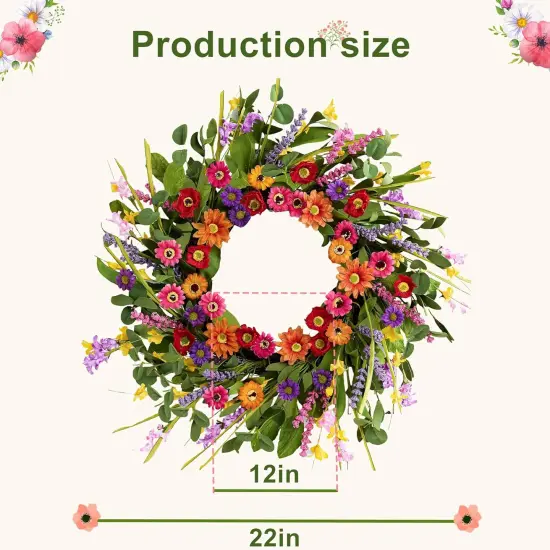 Artificial Spring Wreath 22 Inch Summer Wreaths for Front Door with Green Eucalyptus Leaves {4}