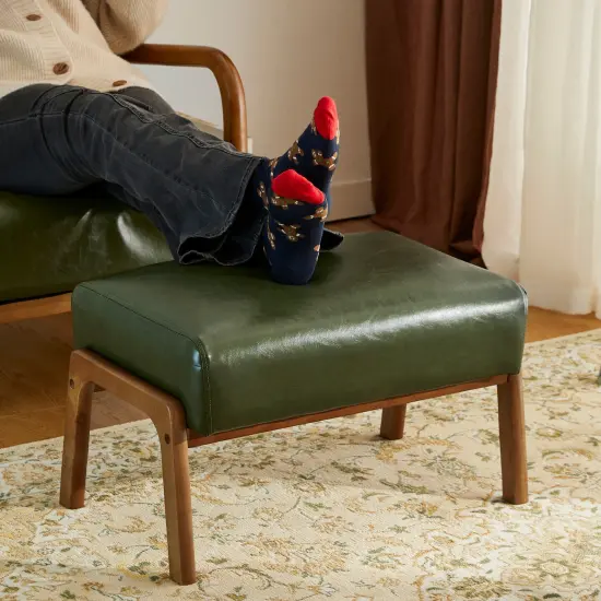 30.75"H Mid-Century PU Leather Armchair with Ottoman Set Green {3}