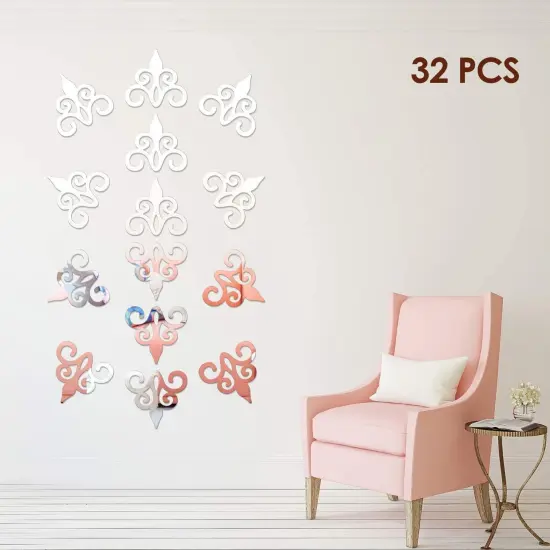 32 Pcs Acrylic Mirror Wall Stickers Home Decor Mirror Decals Silver Mirror Wall {2}