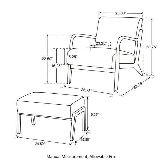 30.75"H Mid-Century PU Leather Armchair with Ottoman Set Camel {6}