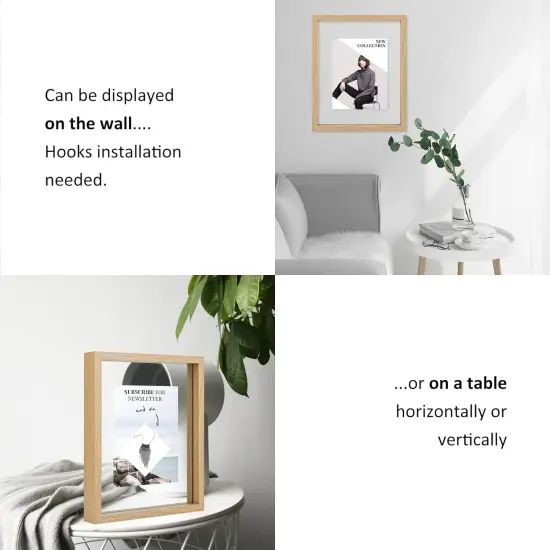 8x10 Floating Frame Set of 2,Double Glass Rustic Photo Frame for Wall Hanging {3}