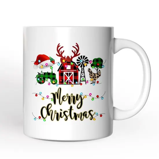 Farm Buffalo Plaid Christmas Mug, Farmhouse Gift {1}