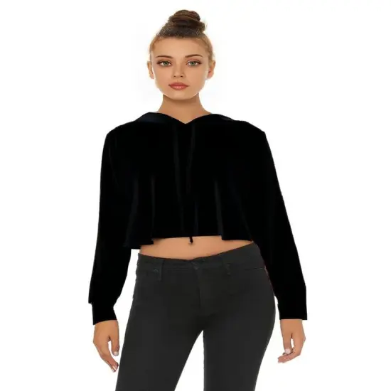 Bella + Canvas&reg; Cropped Long Sleeve Hoodie for Women Solid White Triblend {8}