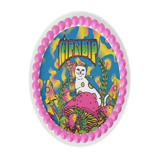 Whimsical Practicality's Rip N Dip Lord Nermal with Shrooms Edible Icing Image Cake Topper {1}