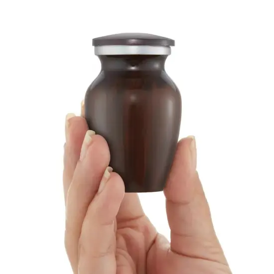 Small Mini Keepsake Cremation Urn for Human Ashes, Brown with Velvet Case {4}