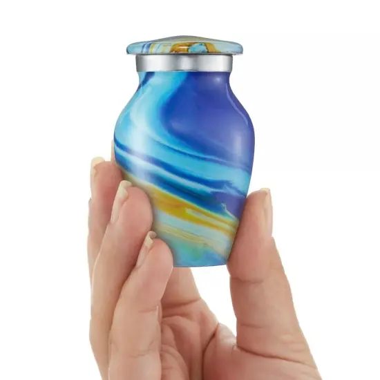 Keepsake Set of 4 Cremation Urns for Human Ashes, Blue Swirl with Velvet Case {3}