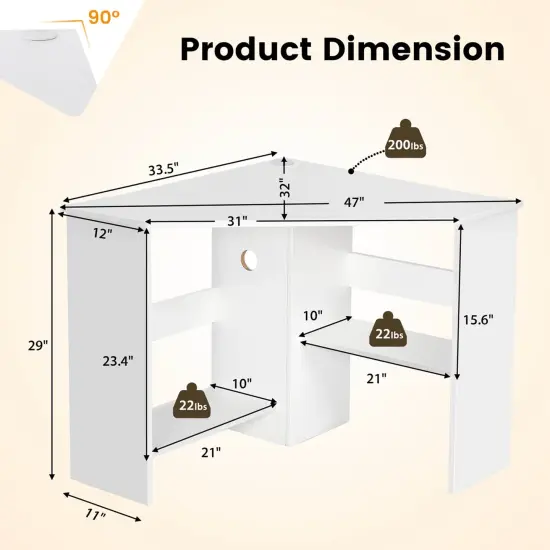 Costway Corner Computer Desk Triangle Writing Workstation w/ Storage Shelf White\Black {4}