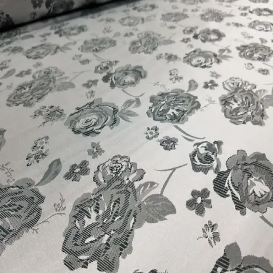 1 Yard Charcoal & Silver Floral Satin Jacquard Brocade Fabric for Jackets Dresses Decor 60 Inch Width {3}