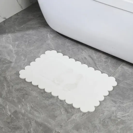 Off White Scallop Stone Bath Mat - Dimensions: 24"x15" {1}