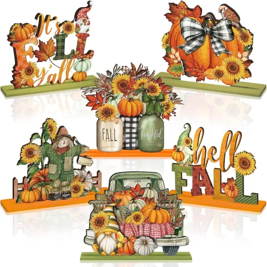 6 Pcs Fall Decor for Home Fall Table Decorations Thanksgiving Signs Centerpieces(Rustic) {6}