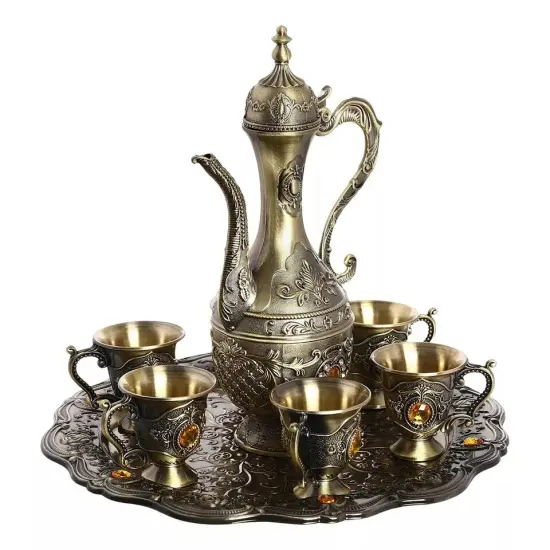 Vintage Coffee Pot And Cups Set, Tea Pot Set, 6 Teacups,1 Teapot, And 1 Tea Tray {1}