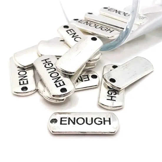 Silver Enough Word Bar Tag Charms, 8x21mm {1}
