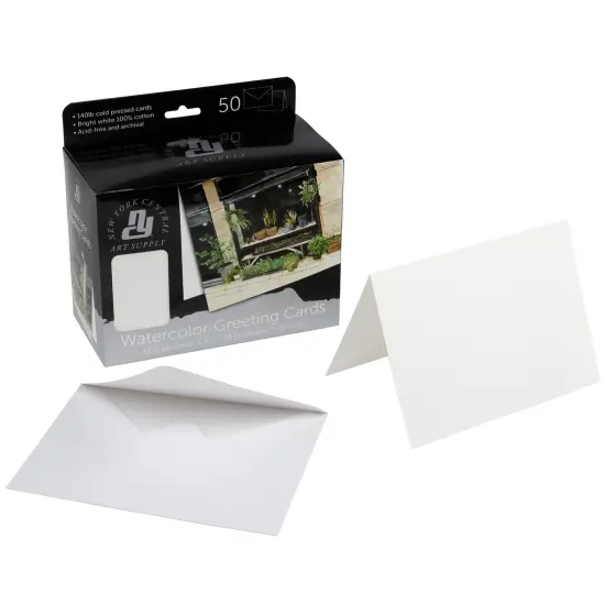 New York Central Folded Watercolor Cards with Envelopes - 5" x 7" - 50-Pack - 140lb Cold Pressed, Bright White 100% Cotton - Archival Acid-Free Watercolor Paper Cards for Artists {1}