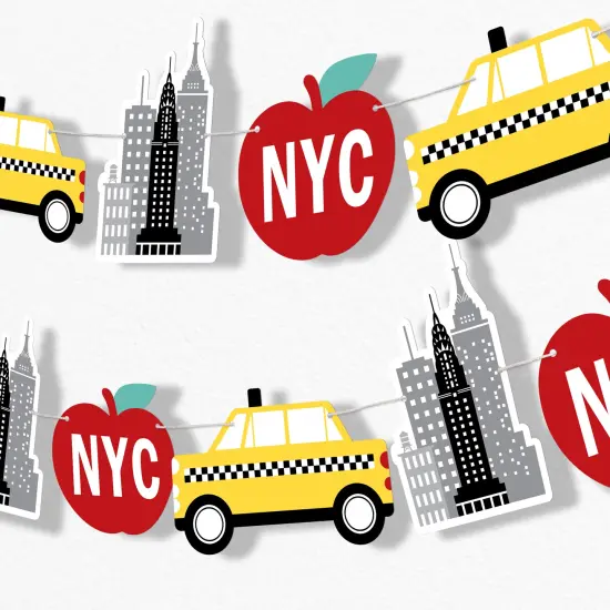 Big Dot of Happiness NYC Cityscape Garland Banner, New York City Party Decorations Banner, 30 Feet of Cord, 15 Double-Sided Big Apple, Taxi, Skyscraper {1}