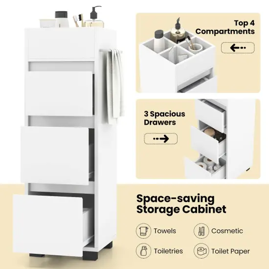 Costway Bathroom Floor Cabinet with 3 Drawers 4 Compartments 2-Side Available Towel Shelf White {6}