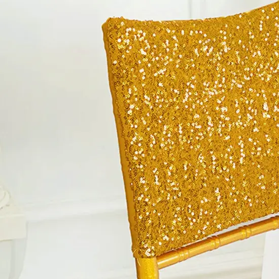 1 Piece Gold Sequin Spandex Chair Cap 13.5 inch by 10 inch Banquet Decor {5}