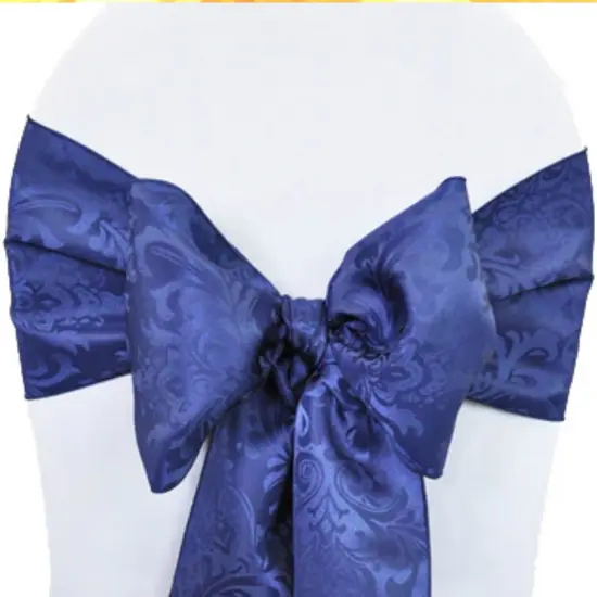 10 Pieces Navy Blue Floral Damask Jacquard Chair Sashes 7.5 x 108 Inches {4}