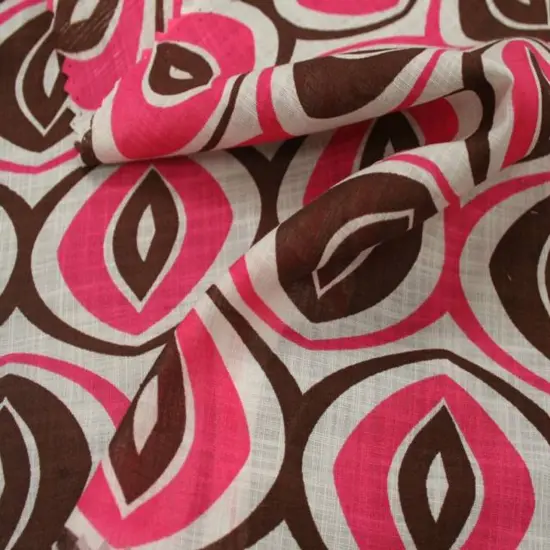 1 Yard Pink & Brown Voile Print Cotton Fabric 100% Cotton 56/58 Inches Wide {1}