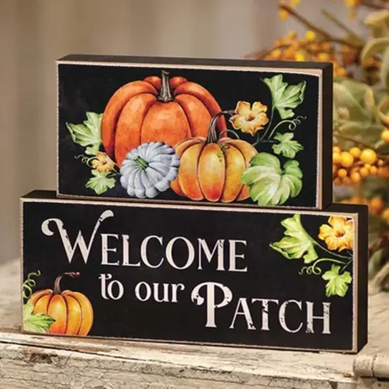 Set of 2 Welcome to Our Patch Wooden Stacking Blocks with Autumnal Design {2}