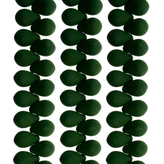 John Bead 114pcs 6x9mm Czech Glass White Alabaster Velvet Drop Bead Strands Dark Green {2}