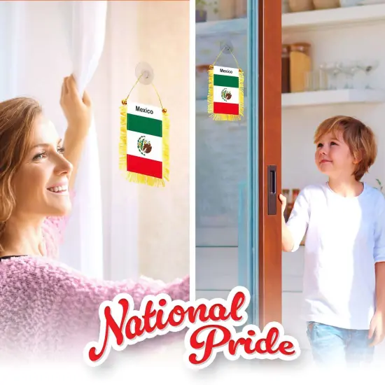 G128 2 Pack: Mexico Mexican Fringy Flag | 3x5IN | Fringy Hanging Double Sided Flag with Suction Cup, Window and Car Rearview Mirror Decor {6}
