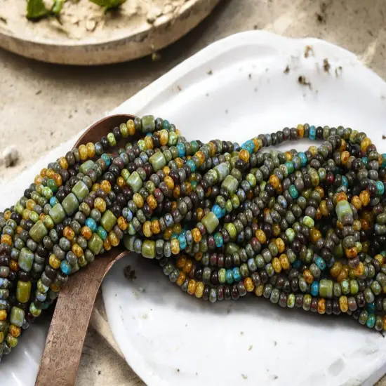 6/0 Aged Caribbean Picasso Tube Mix Seed Beads (20" Strand) {1}