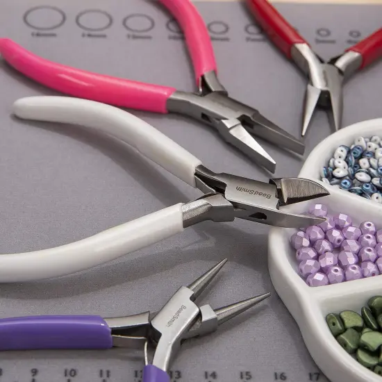 The Beadsmith Color-ID Set &ndash; 4.75&rdquo;, 4-Pieces Includes: Chain Nose, Round Nose, Side Cutter, Flat Nose, & Leatherette Case &ndash; Double Leaf Spring, PVC Comfort Handle &ndash; Tools for Jewelry Making {4}