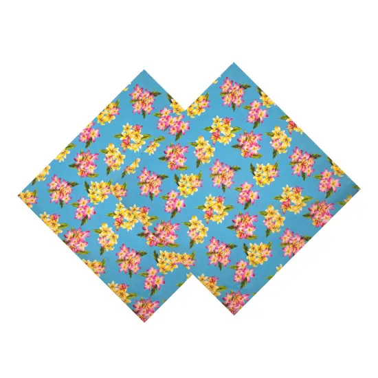 1 Yard Plumeria Clusters Poly Cotton Fabric Tropical Floral Print 45 Inch Width Navy {5}