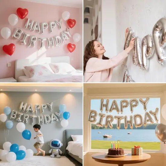 13pcs Mylar Foil 3D Letter Balloons Happy Birthday Sign Balloon {4}