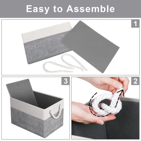 Fab totes Storage Bins [3-Pack], Foldable Storage Baskets for Organizing Toys, Books, Shelves, Closet, Large Storage Box with Rope Handles, Sturdy Organizer Bins, White & Grey {5}