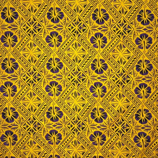 1 Yard Traditional Tapa Hibiscus 100 Percent Cotton Fabric 45 Inch Width Black & Green {7}