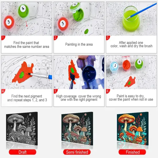 Paint by Numbers Colorful Mushroom Moon Paint {4}