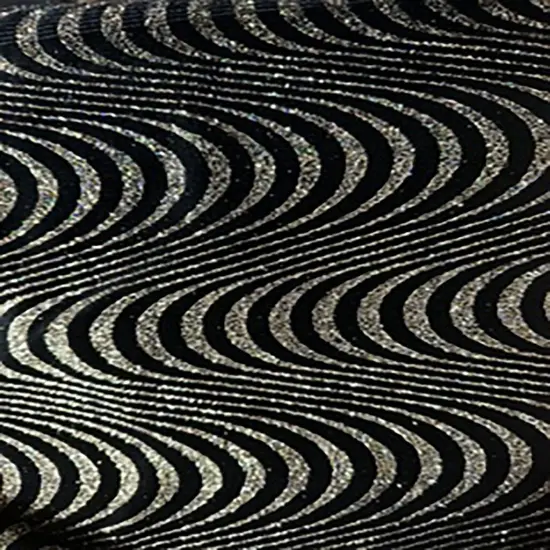 1 Yard Wave Glitter Velvet Polyester Spandex Fabric 60 Inch Width Black Gold {1}