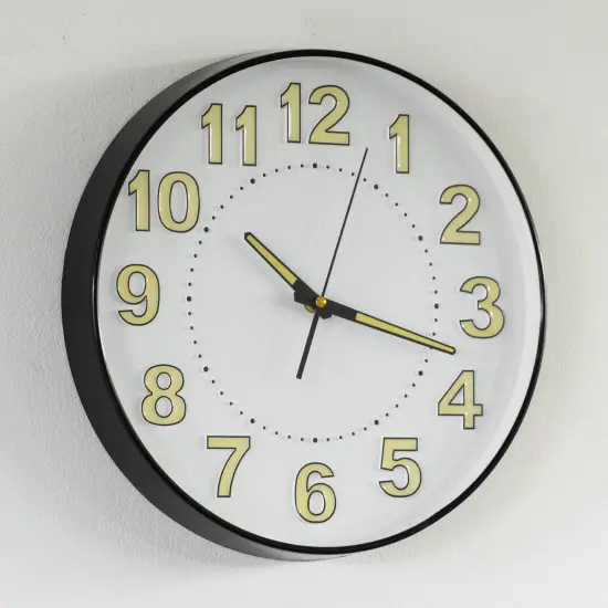 Clockswise 14" Decorative Glow in the Dark Quartz Wall Clock Battery Operated Classic Round Design Luminous Green Numbers & Hands Easy to Read Face for Home Office Classroom Hotel & Restaurant, Black {5}