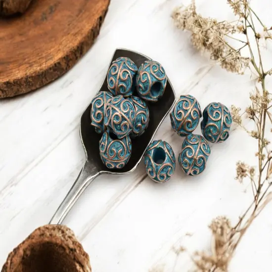 *10* 11x10mm Copper Patina Round Drum Beads {2}