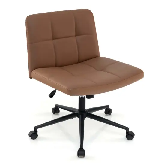 Costway Criss Cross Chair with Wheels Oversized U-shaped Seat Wheels for Home Office Beige/Brown {1}