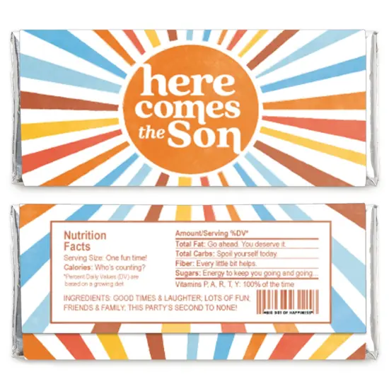 Big Dot of Happiness Here Comes The Son Candy Bar Wrappers, Funny Boy Boho Baby Shower Party Favors - Set of 24 {3}