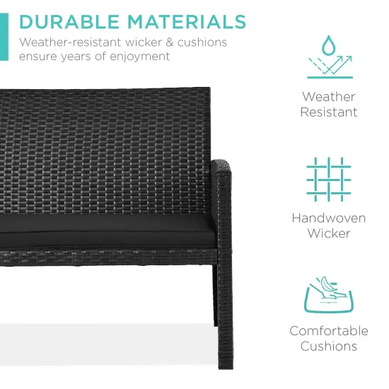 Best Choice Products 4-Piece Outdoor Wicker Patio Conversation Furniture Set w/ Table, Cushions Black/Black {3}