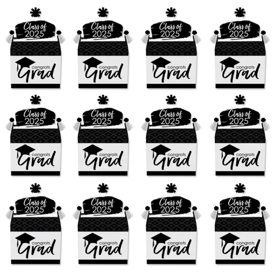 Big Dot of Happiness Black and White Grad - Best is Yet to Come - Treat Box Party Favors - 2025 Grad Party Goodie Gable Boxes - Set of 12 {6}
