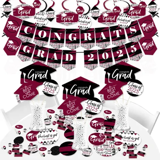 Big Dot of Happiness 2025 Maroon Graduation Party Supplies - 387 Piece Decoration Kit - Fundle Bundle {1}