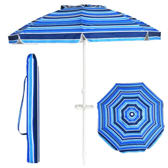 Costway 7.2 FT Portable Beach Umbrella Tilt Sand Anchor Cup Holder with Carry Bag Blue/Navy Blue/Rainbow/Green {9}