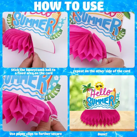 Summer Party Decorations Hello Summer Banner Hanging Swirls and Honeycomb Centerpieces Beach Pool Decorations for Pool Holiday Birthday Party Supplies {2}