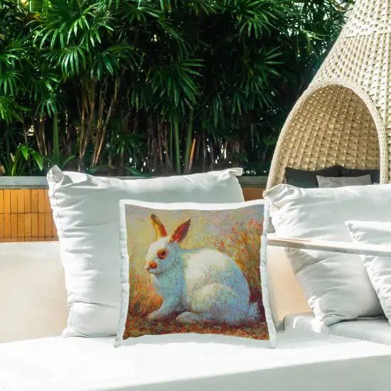 Impressionist White Rabbit Design by Rita Kirkman Outdoor Printed Pillow  {2}