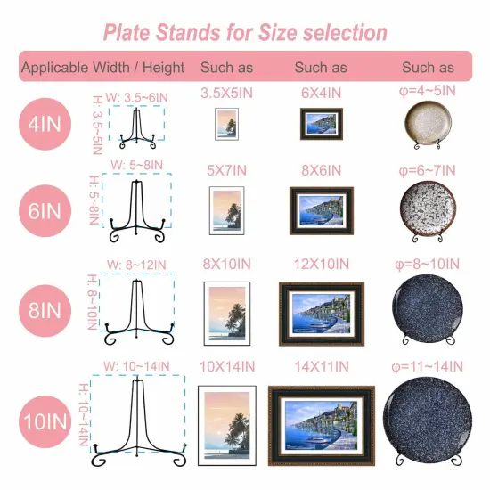 6PCS 3 Size Black Iron Plate Stands for Display 4 6 8 Inch, Decorative Metal Plate Holders for Displaying, Mini Easel Stand, Frame, Book, Card, Plaque, Bowl, Picture Stands for Display {5}