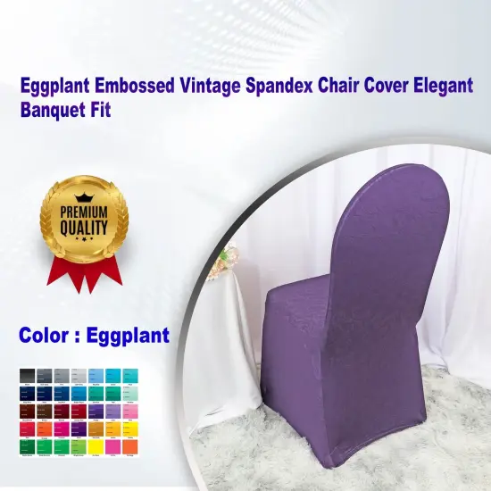 Eggplant Embossed Vintage Spandex Chair Cover Elegant Banquet Fit {1}