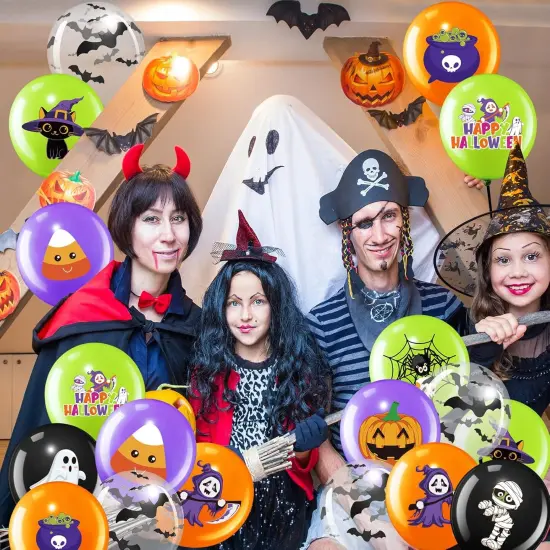 50 12" Halloween Latex Balloons - Pumpkin and Spooky Spider (Cute Style) {5}