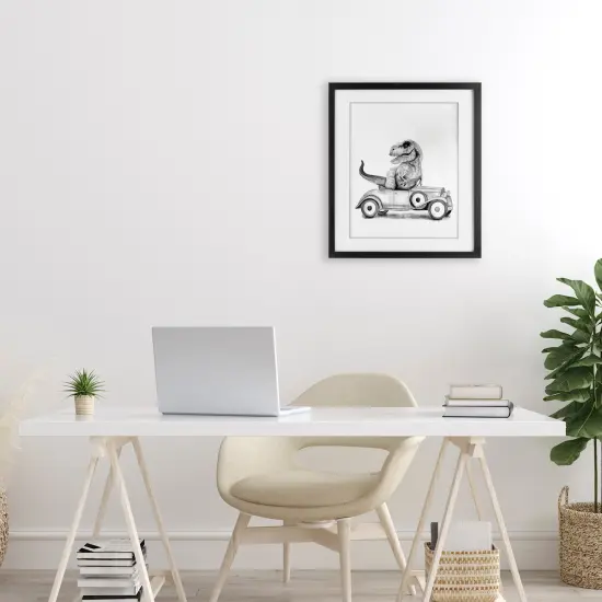 Stupell Industries Dinosaur in Vintage Vehicle Framed Print Under Glass, design by Rachel Nieman {2}