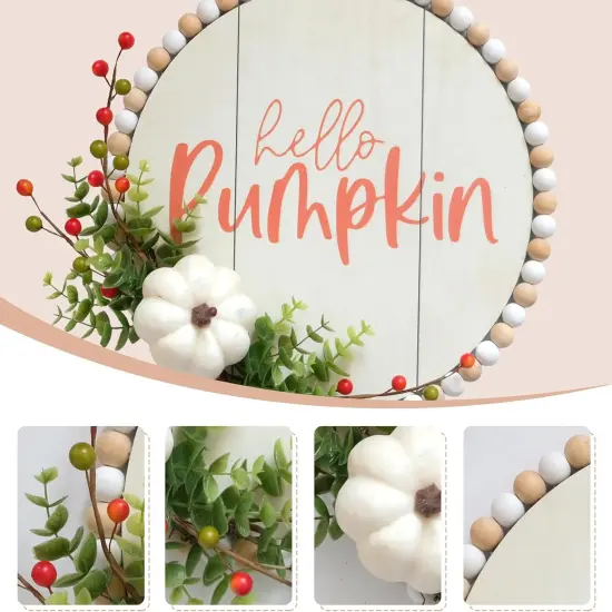 Hello Pumpkin Fall Wreath - 12 inches (Green Leaves) {2}